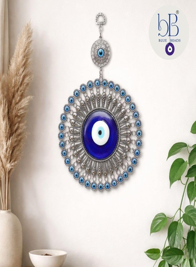 BLUE BEADS زينة جدارية على شكل عين الحسد، عين تركية زرقاء، تصميم معدني مزخرف بالفضة والذهب، زينة جدارية وباب كبيرة للمنزل والمكتب (النمط 01) - Image 2